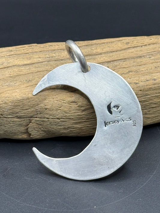 Hand Made Sterling Silver Moon Pendant with Baltic Amber and Black Onyx