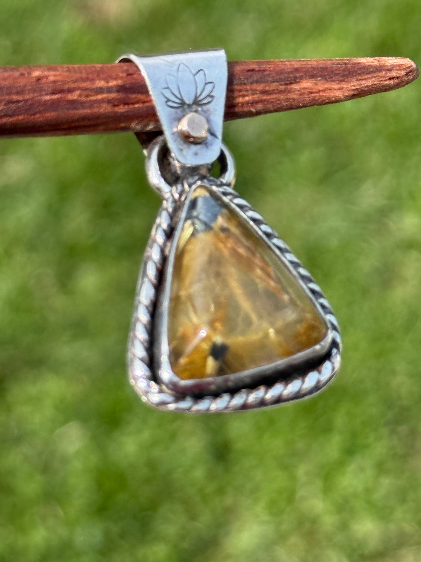 Golden Rutile Set in Sterling Silver with 14k Accent Dot