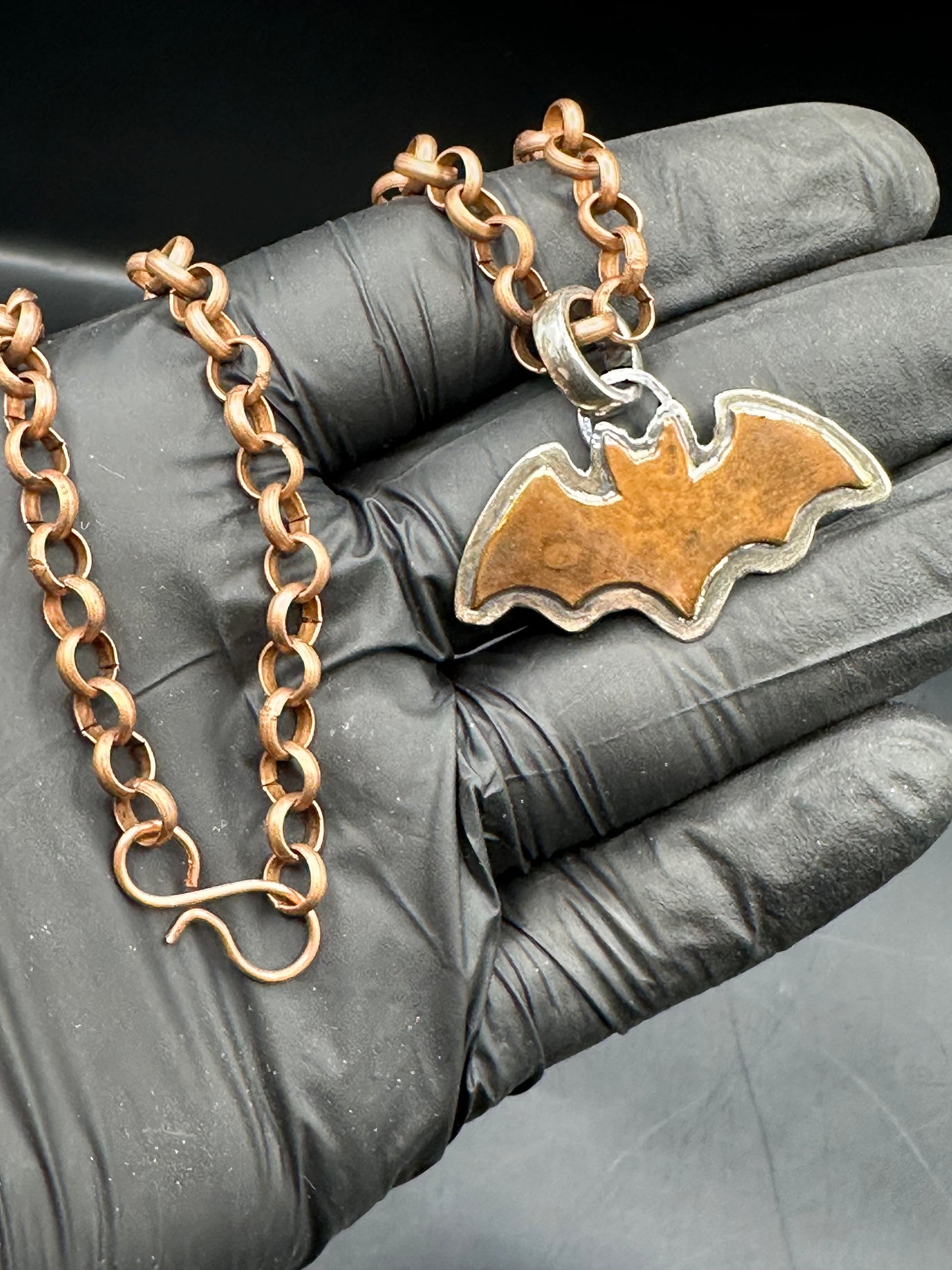 Hand Forged Bat Pendant, Mixed Metal