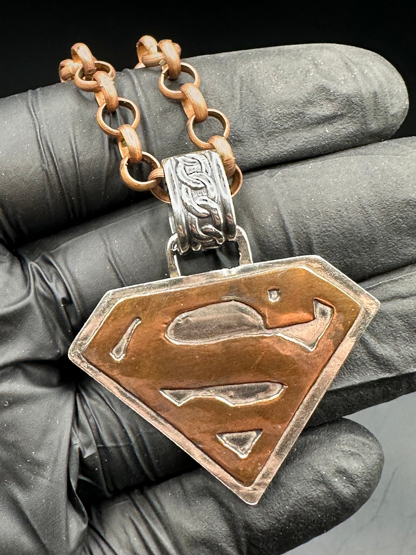 S-Man Style Hand Forged Pendant, Mixed Metal
