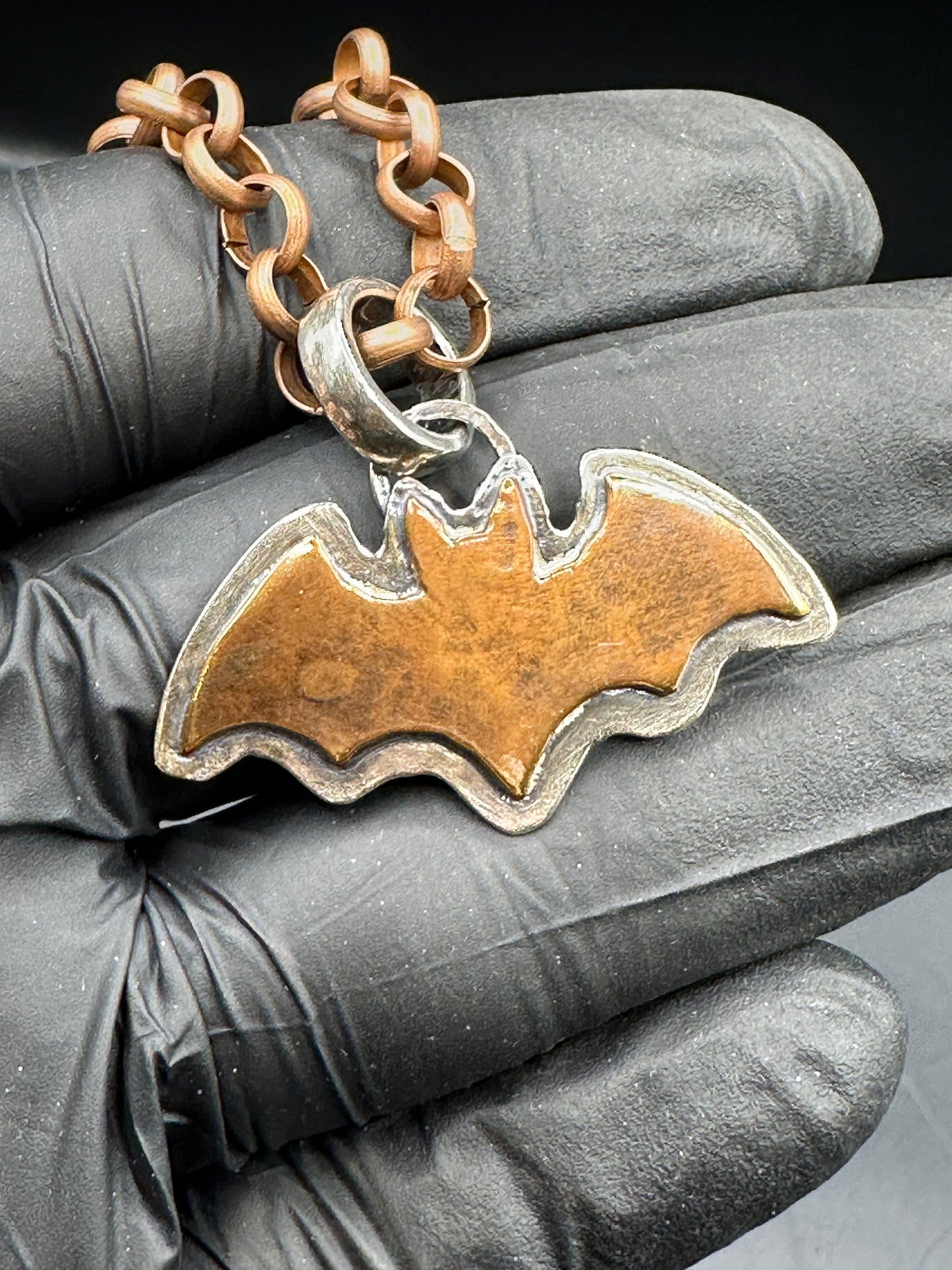 Hand Forged Bat Pendant, Mixed Metal