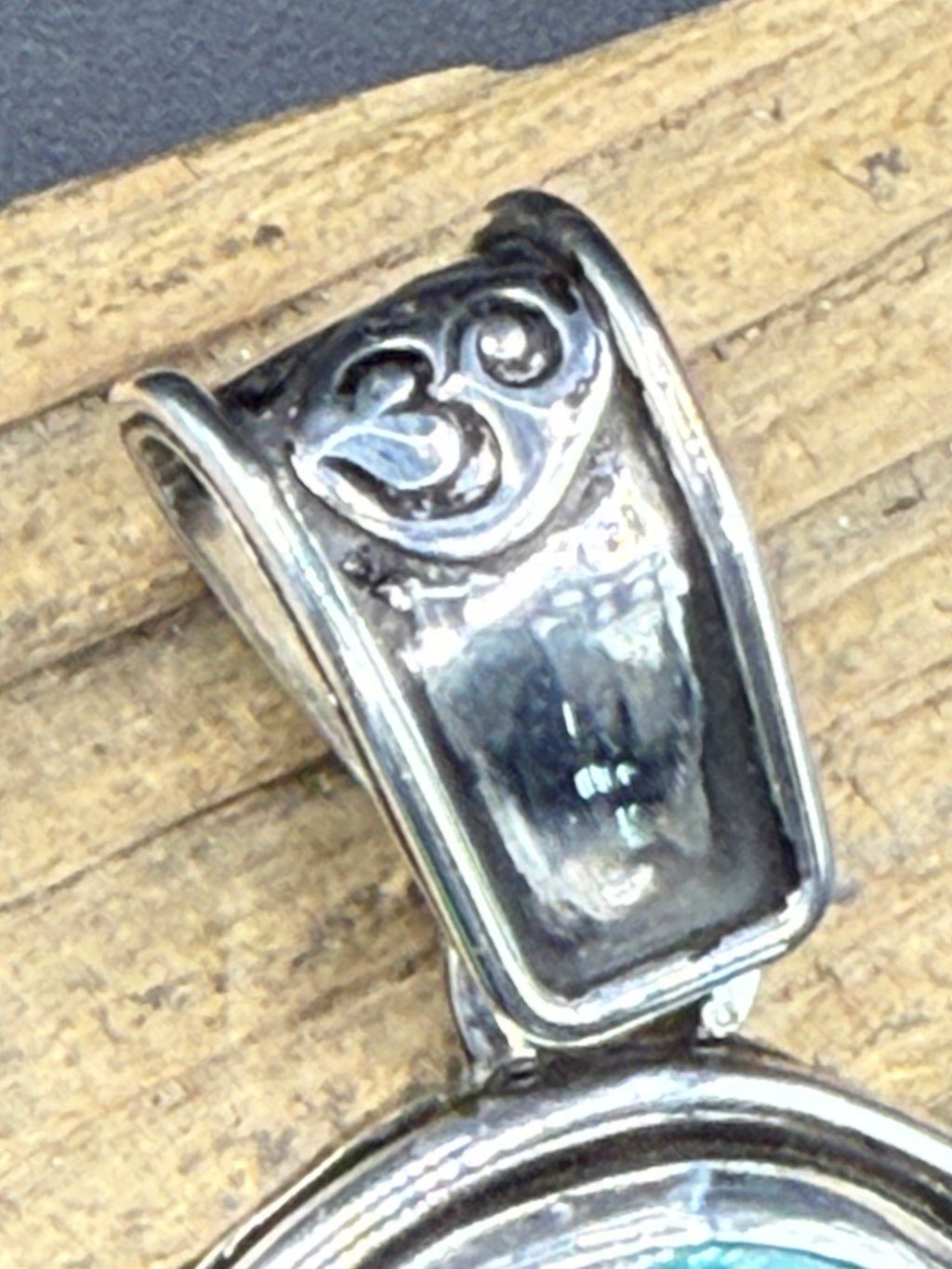 Malachite Chrysocolla Pendant with Ohm Symbol in Sterling Silver