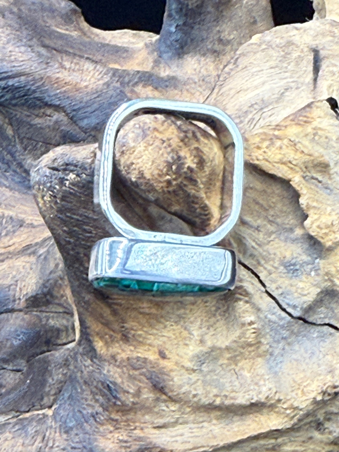 Malachite Chrysocolla Ring w/Square Band US Size 7.5