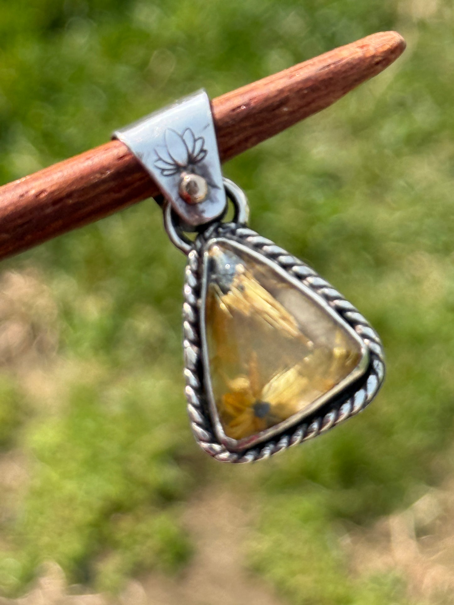 Golden Rutile Set in Sterling Silver with 14k Accent Dot