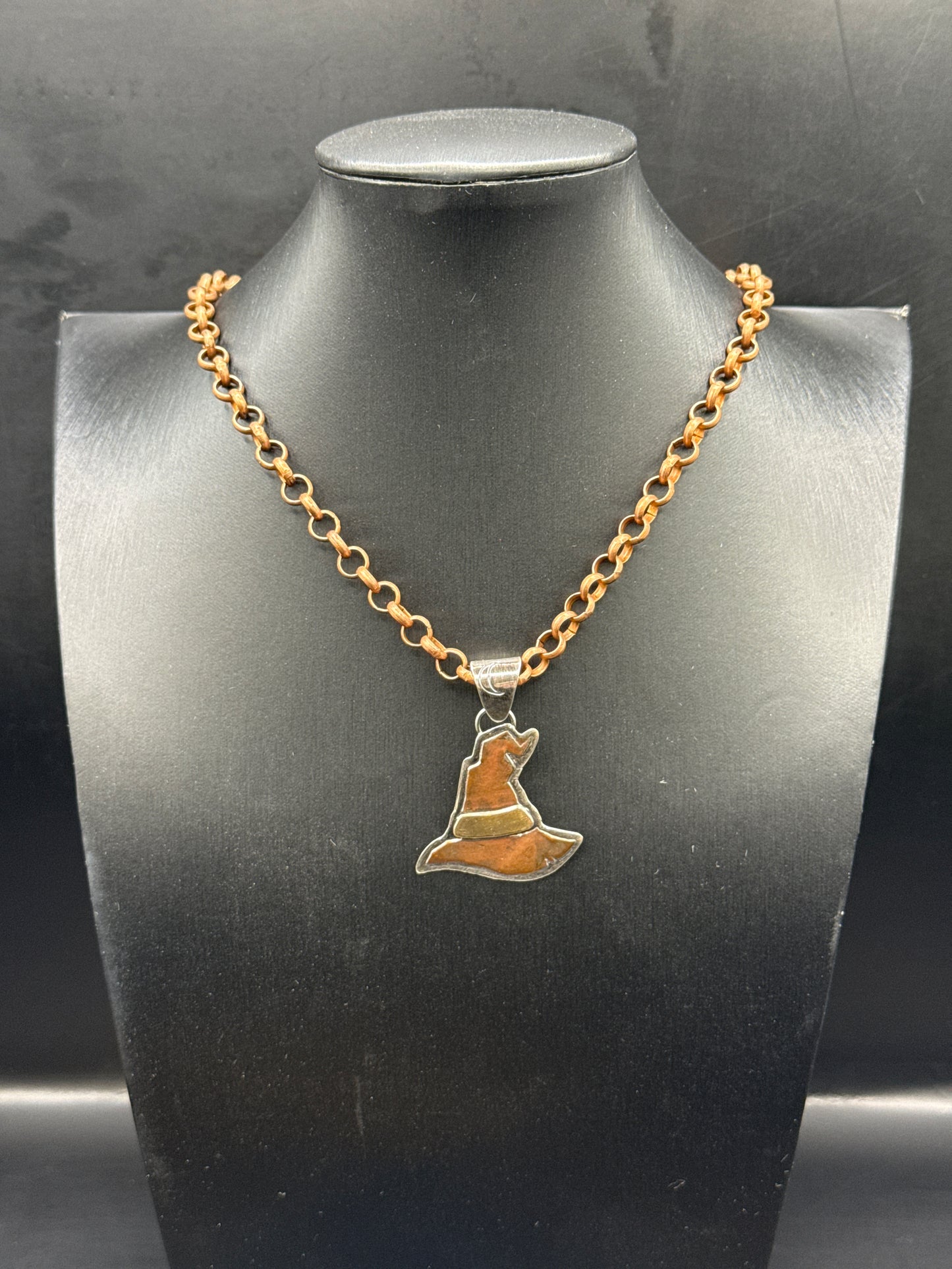 Hand Forged Witch Hat Pendant, Mixed Metal
