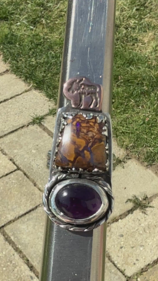 Statement Ring, Australian Boulder Opal & Amethyst Ring