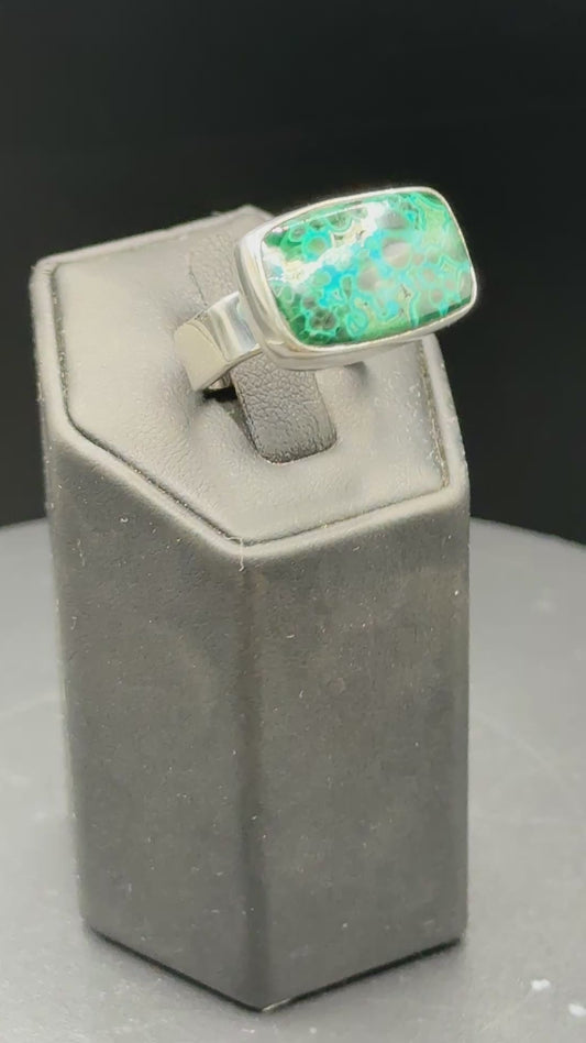 Malachite Chrysocolla Ring w/Square Band US Size 7.5