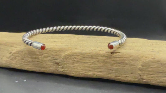 Sterling Silver Carnelian Twisted Cuff