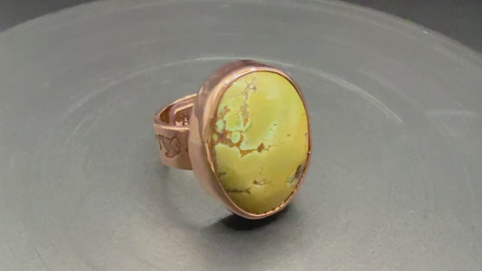 Genuine Hubai Turquoise Ring set in Copper