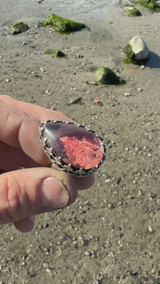 Hand Made Authentic Red Garden Quartz Statement Ring
