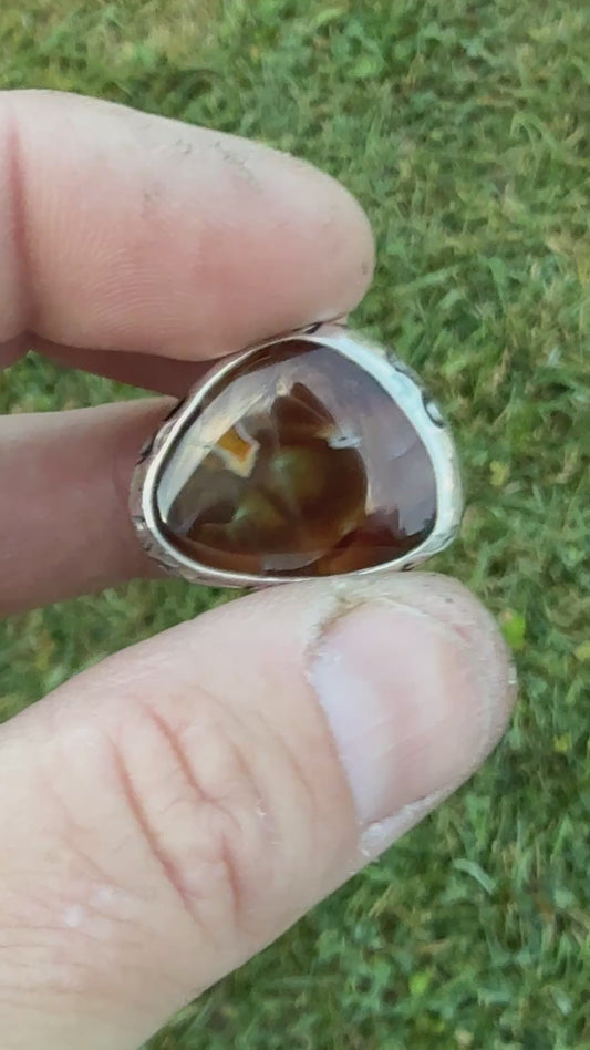 Hand Made Fire Agate Statement Ring US Size 5
