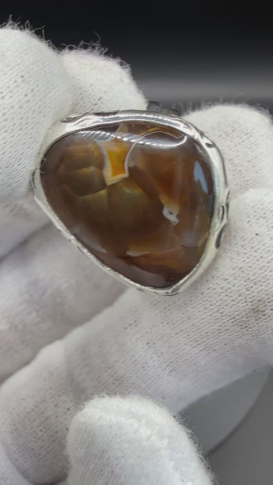 Hand Made Fire Agate Statement Ring US Size 5